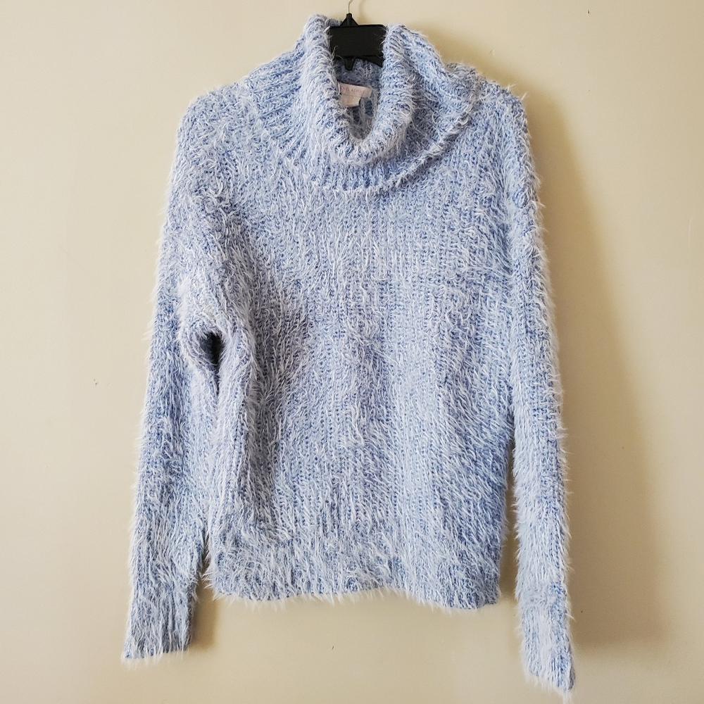 Rachel Ashwell Blue Cozy Furry Turtleneck Pullover Sweater Size Medium